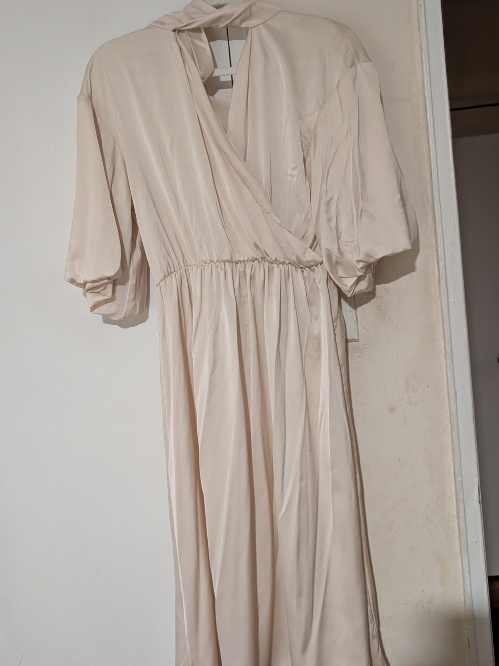 Elegant Cream Wrap Midi Dress